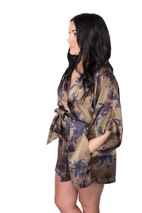 Womens Floral silk kimono robe